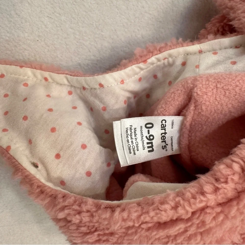 Carters Baby Girl Hat &‎ Mitten Set Lined With Chin Strap Pink 0-9M NWT